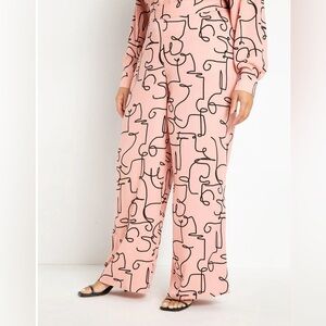 NWOT - Eloquii - Printed Wide Leg Pants - Pink Doodle - Size 20